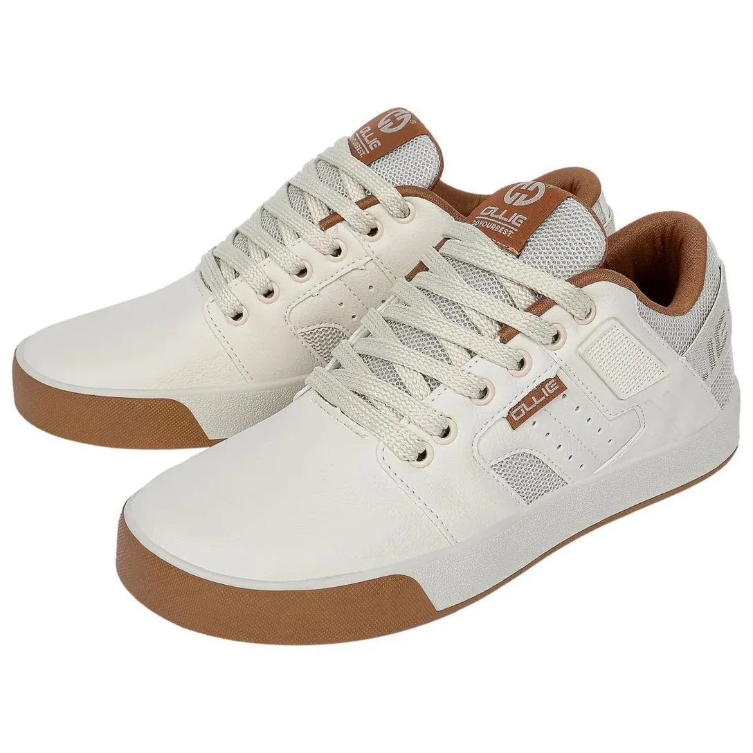 Vista lateral do tênis casual masculino Ollie Neo 3 bege mostrando detalhes do material e design